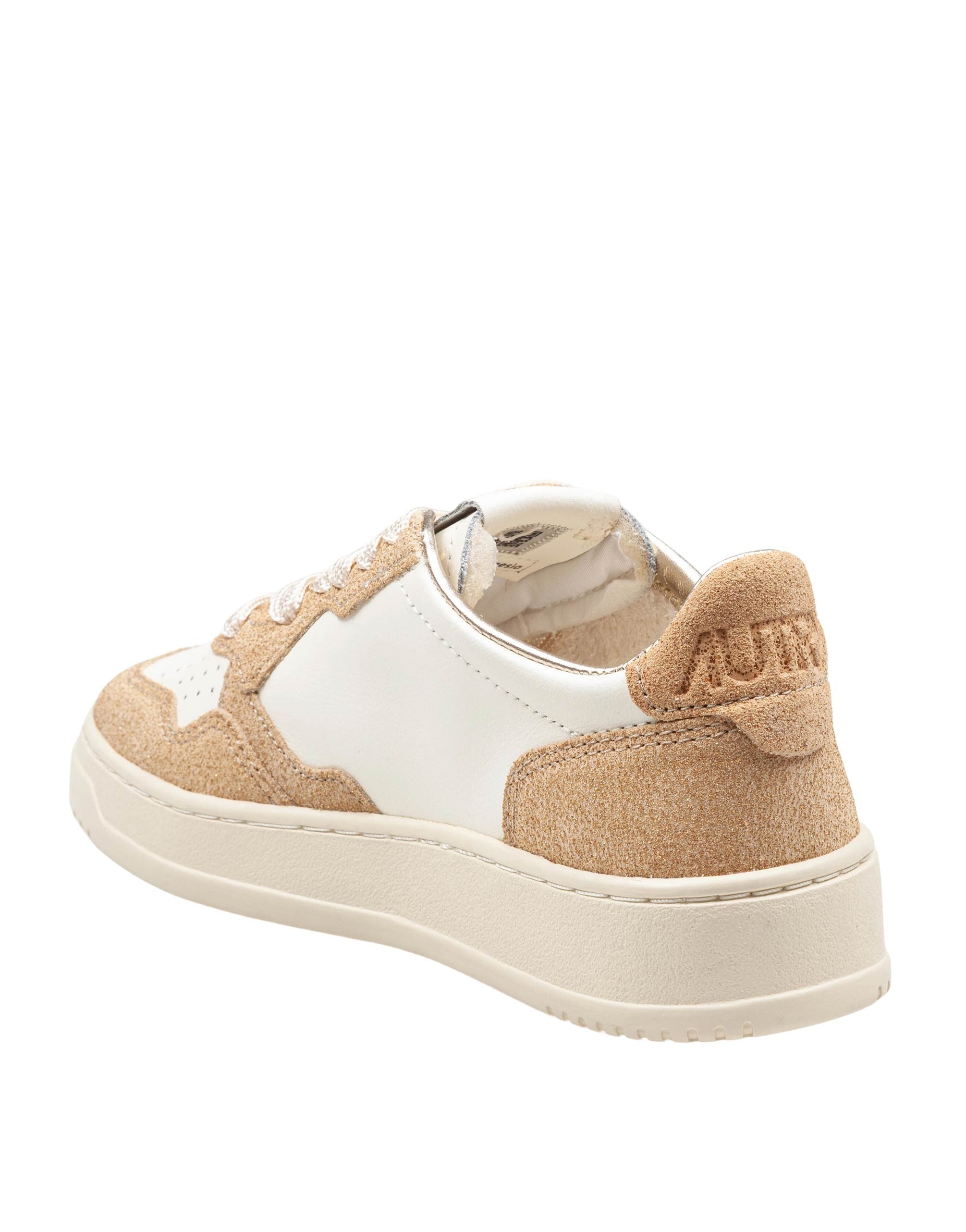 AUTRY MEDALIST SNEAKERS IN LEATHER AND SUEDE WITH GLITTER COLOR WHITE/SAND