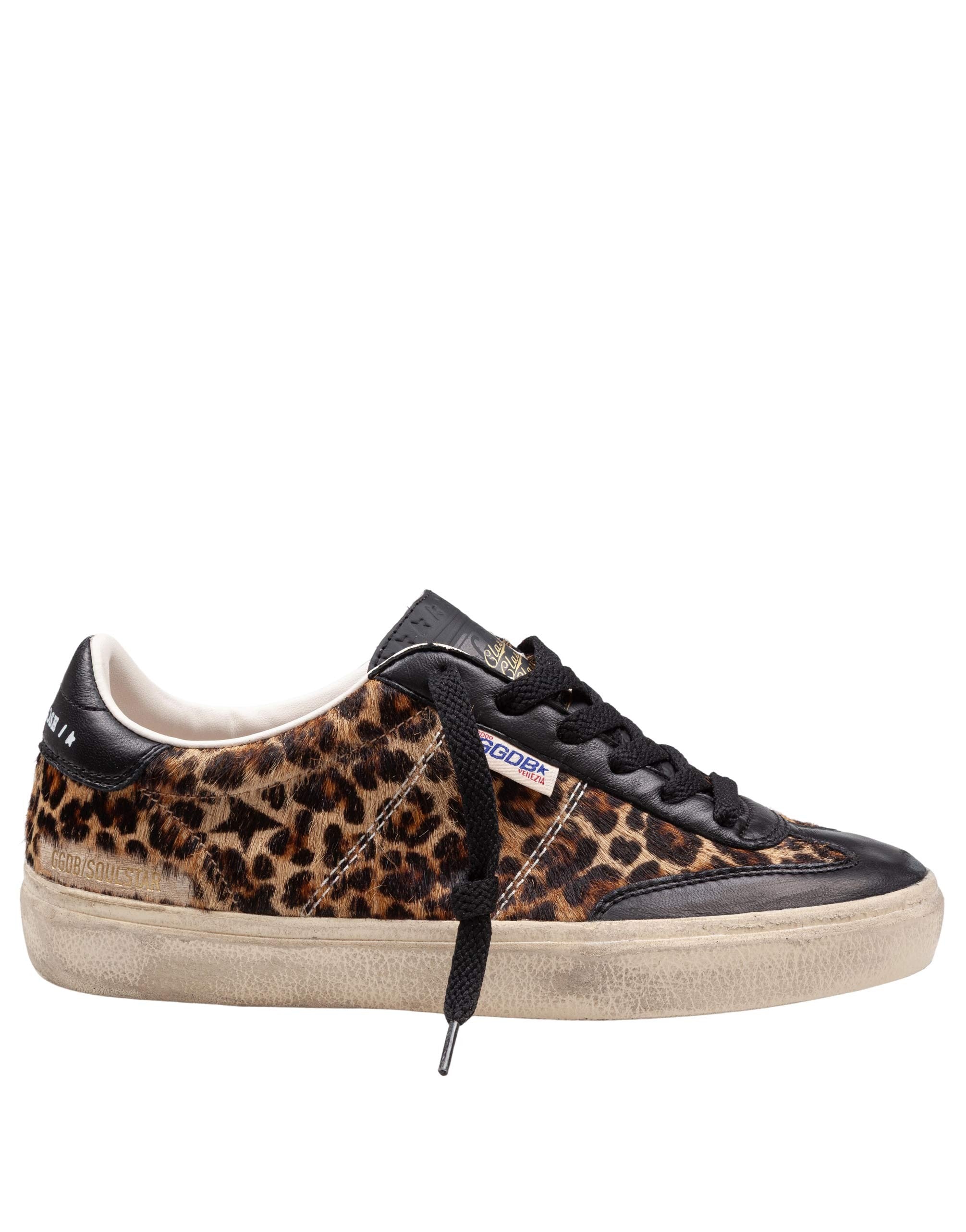 GOLDEN GOOSE SOUL STAR SNEAKERS IN PONYSKIN WITH LEOPARD PRINT