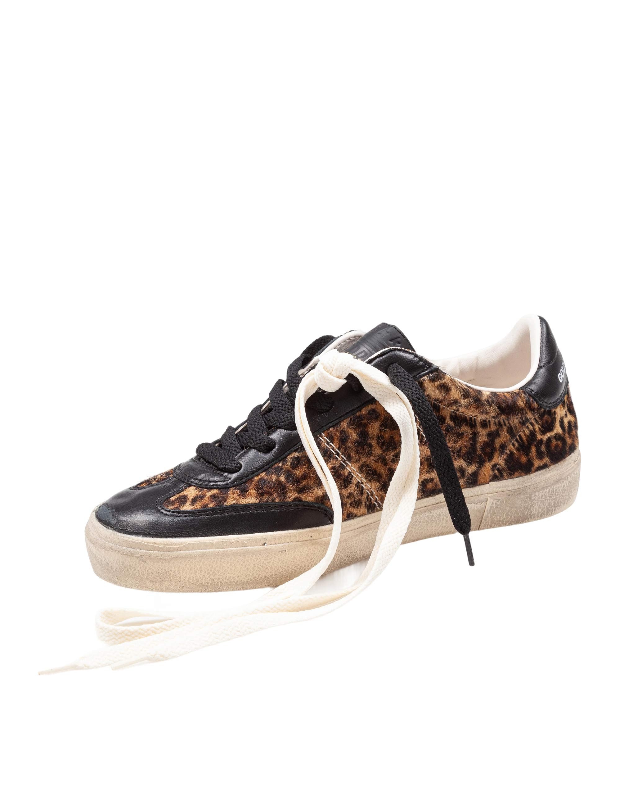 GOLDEN GOOSE SOUL STAR SNEAKERS IN PONYSKIN WITH LEOPARD PRINT
