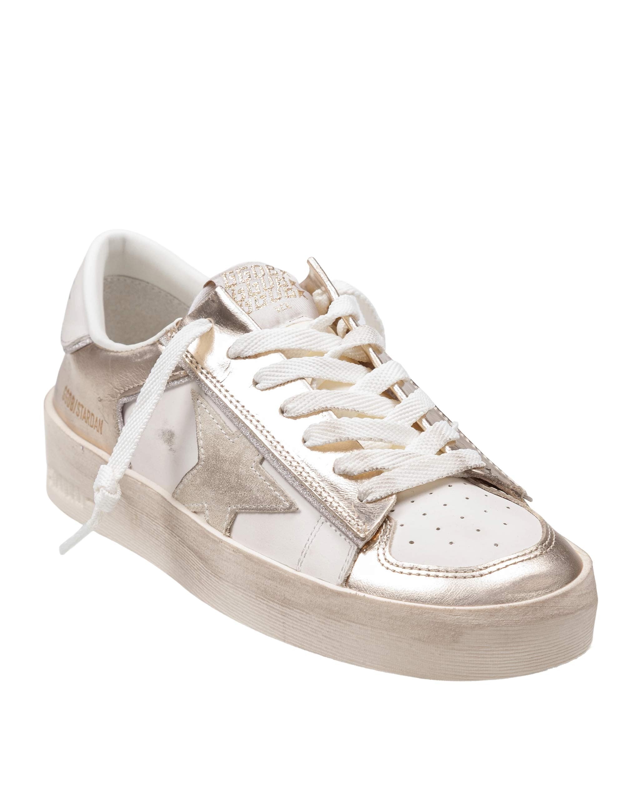 GOLDEN GOOSE SNEAKERS STARDAN IN LEATHER COLOR WHITE AND PLATINUM