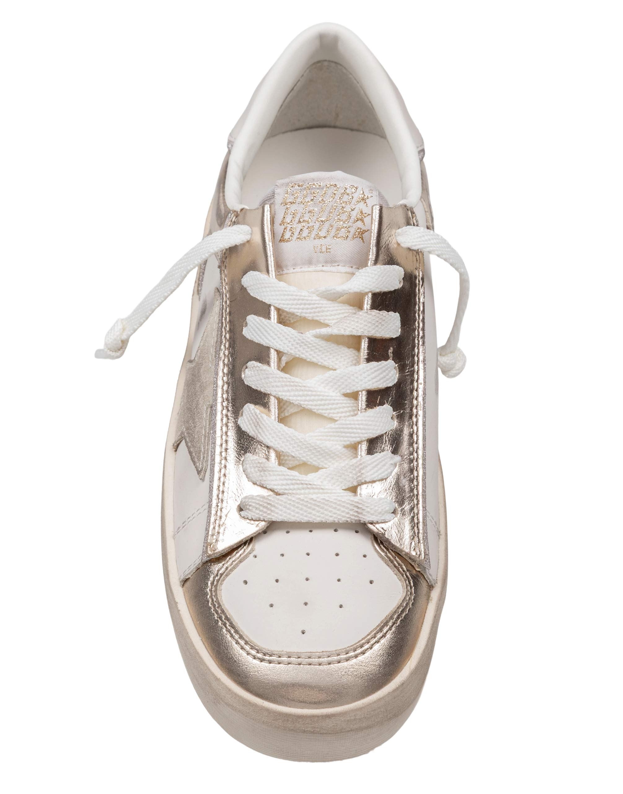 GOLDEN GOOSE SNEAKERS STARDAN IN LEATHER COLOR WHITE AND PLATINUM
