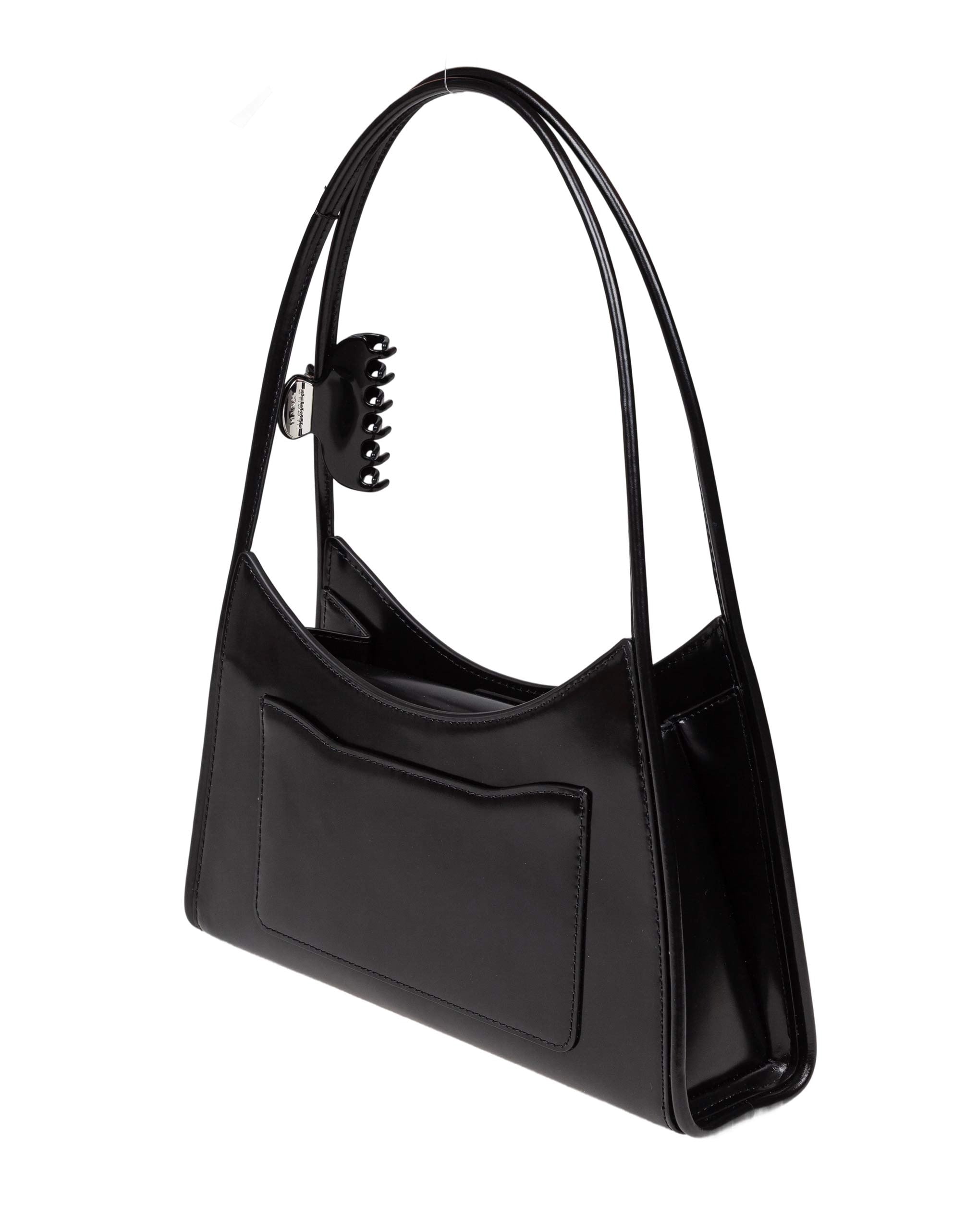 MARC JACOBS THE CLAW CLIP SHOULDER BAG IN BRUSHED LEATHER COLOR BLACK