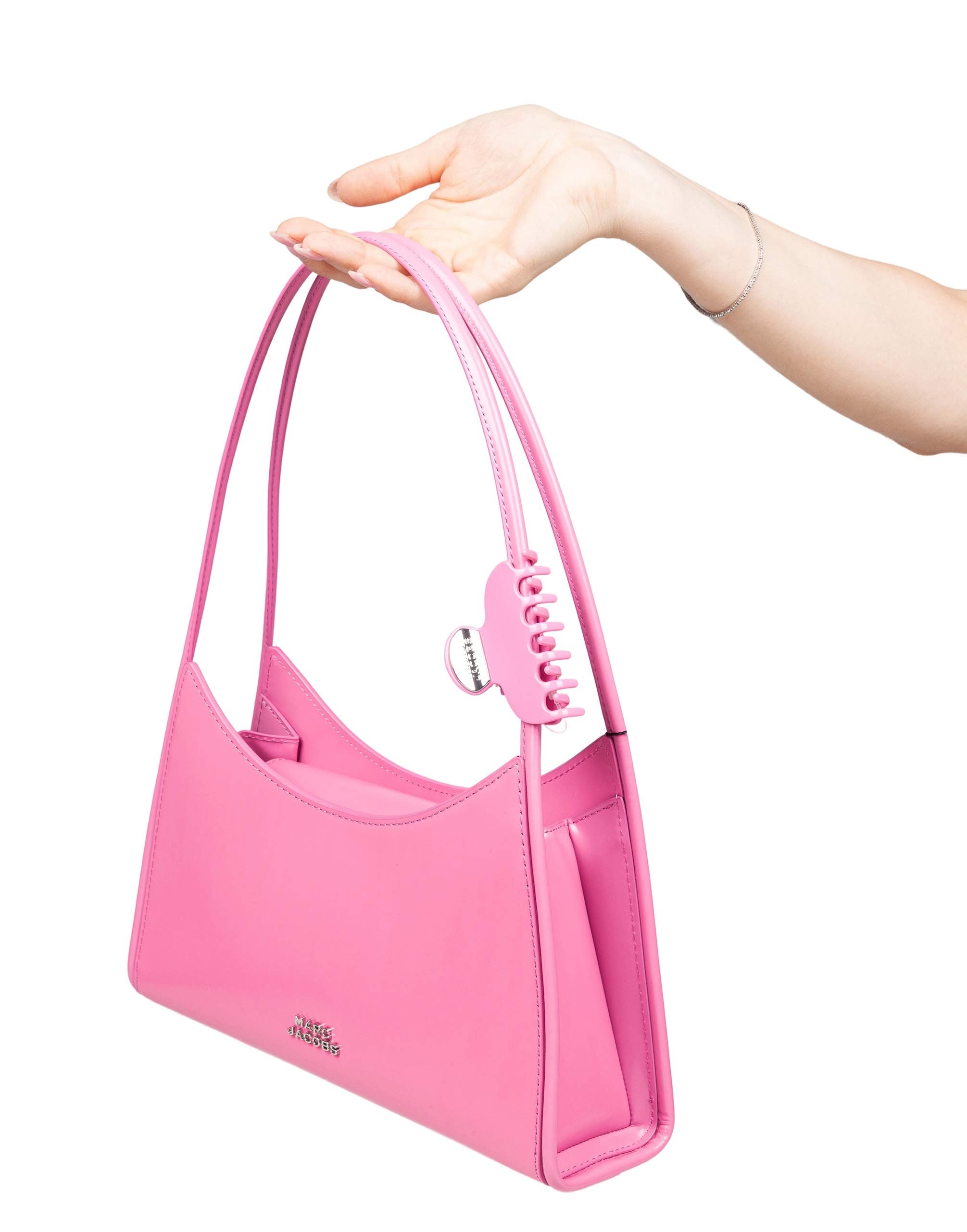 MARC JACOBS THE CLAW CLIP SHOULDER BAG IN BRUSHED LEATHER COLOR PINK