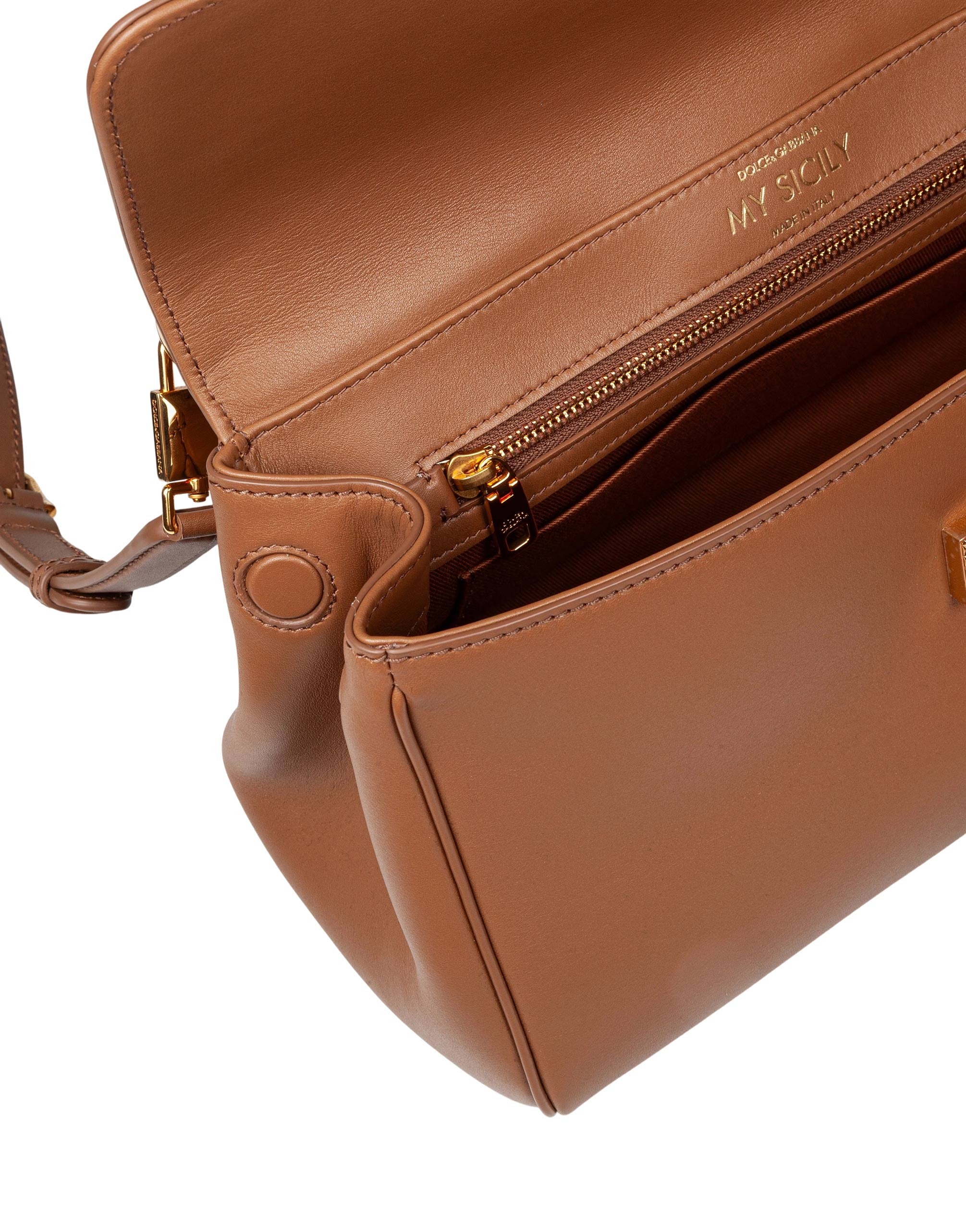 DOLCE & GABBANA VINTAGE MY SICILY CARAMEL LEATHER BAG