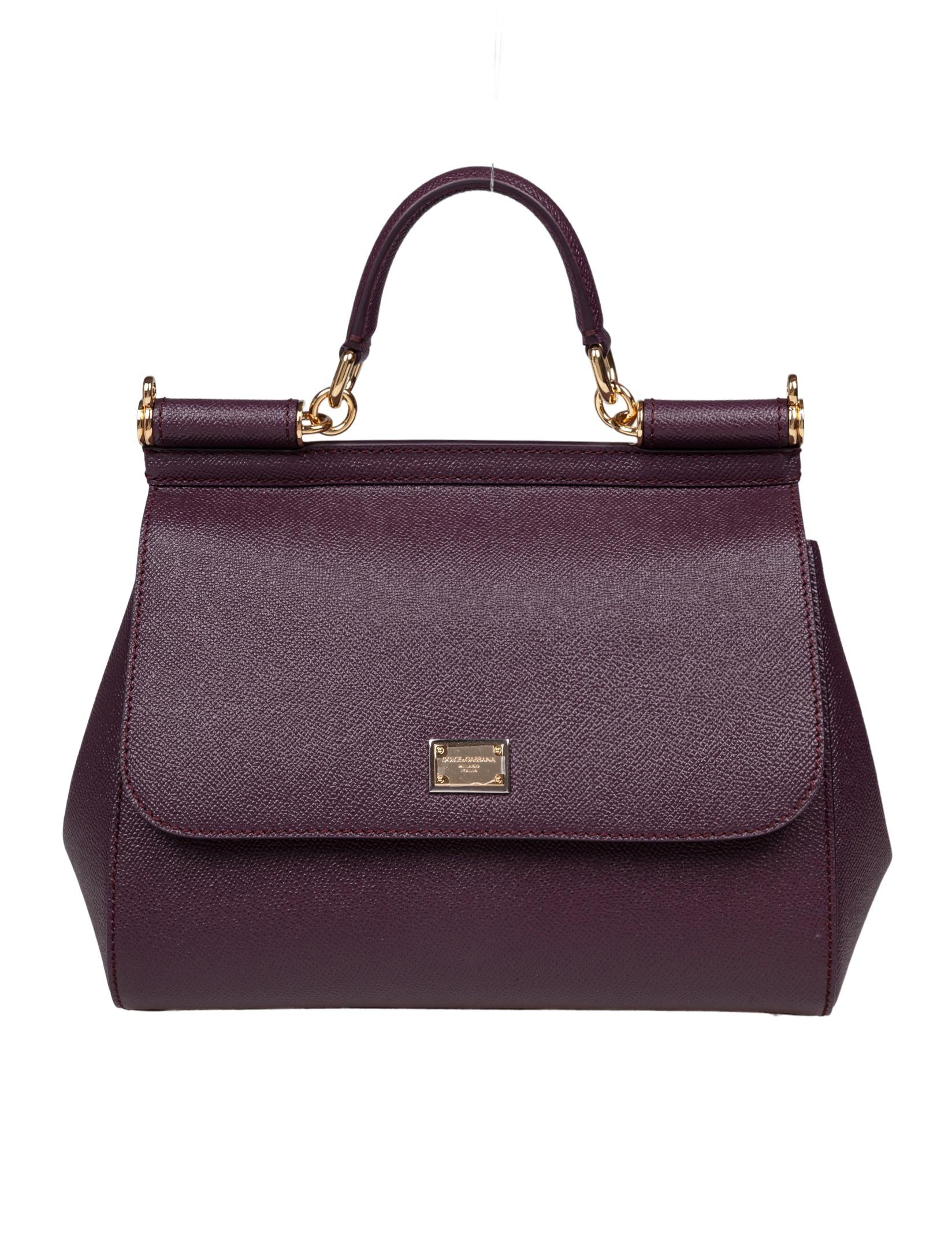 DOLCE & GABBANA BORSA SICILY MEDIA IN PELLE DAUPHINE COLORE MOSTO