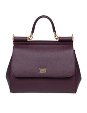 DOLCE & GABBANA BORSA SICILY MEDIA IN PELLE DAUPHINE COLORE MOSTO
