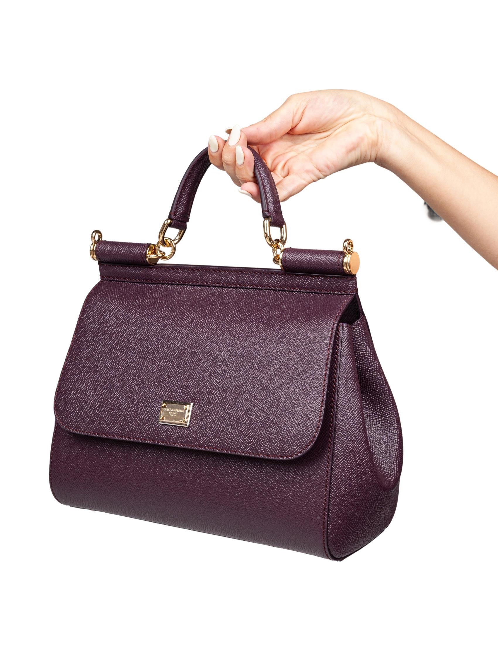 DOLCE & GABBANA BORSA SICILY MEDIA IN PELLE DAUPHINE COLORE MOSTO