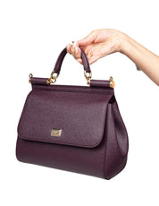 DOLCE & GABBANA BORSA SICILY MEDIA IN PELLE DAUPHINE COLORE MOSTO
