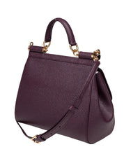 DOLCE & GABBANA BORSA SICILY MEDIA IN PELLE DAUPHINE COLORE MOSTO