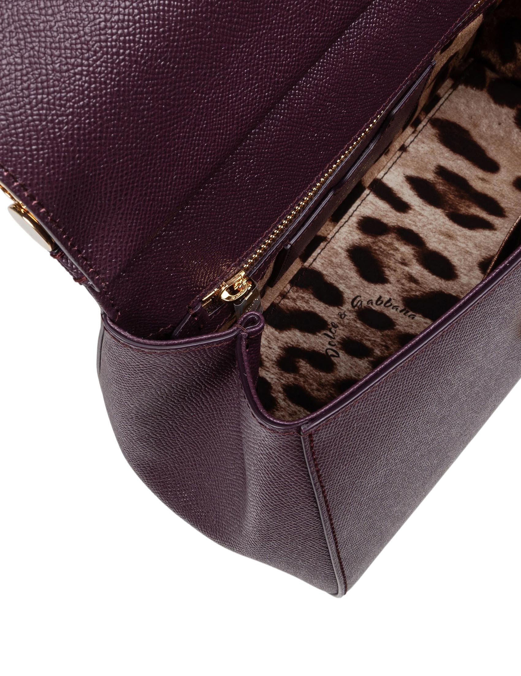 DOLCE & GABBANA BORSA SICILY MEDIA IN PELLE DAUPHINE COLORE MOSTO