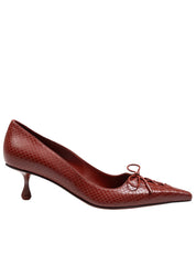 JIMMY CHOO SCARLETT 50 PUMPS IN LEATHER WITH SNAKESKIN PRINT COGNAC COLOR