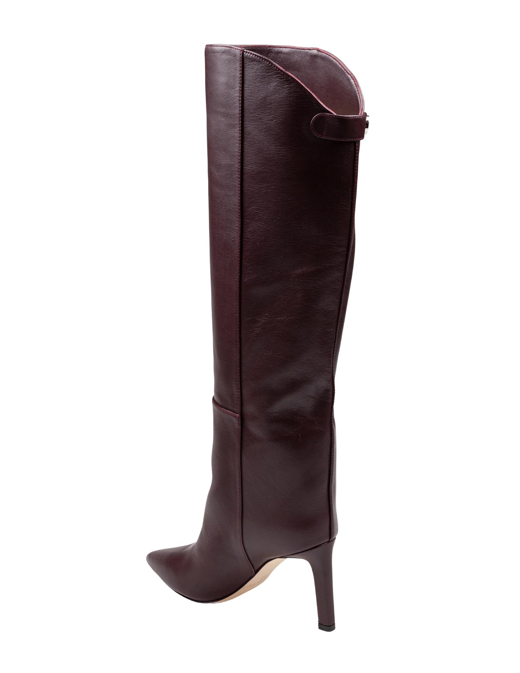 JIMMY CHOO ALIZZE KS 85 BOOT IN DEEP MERLOTLEATHER