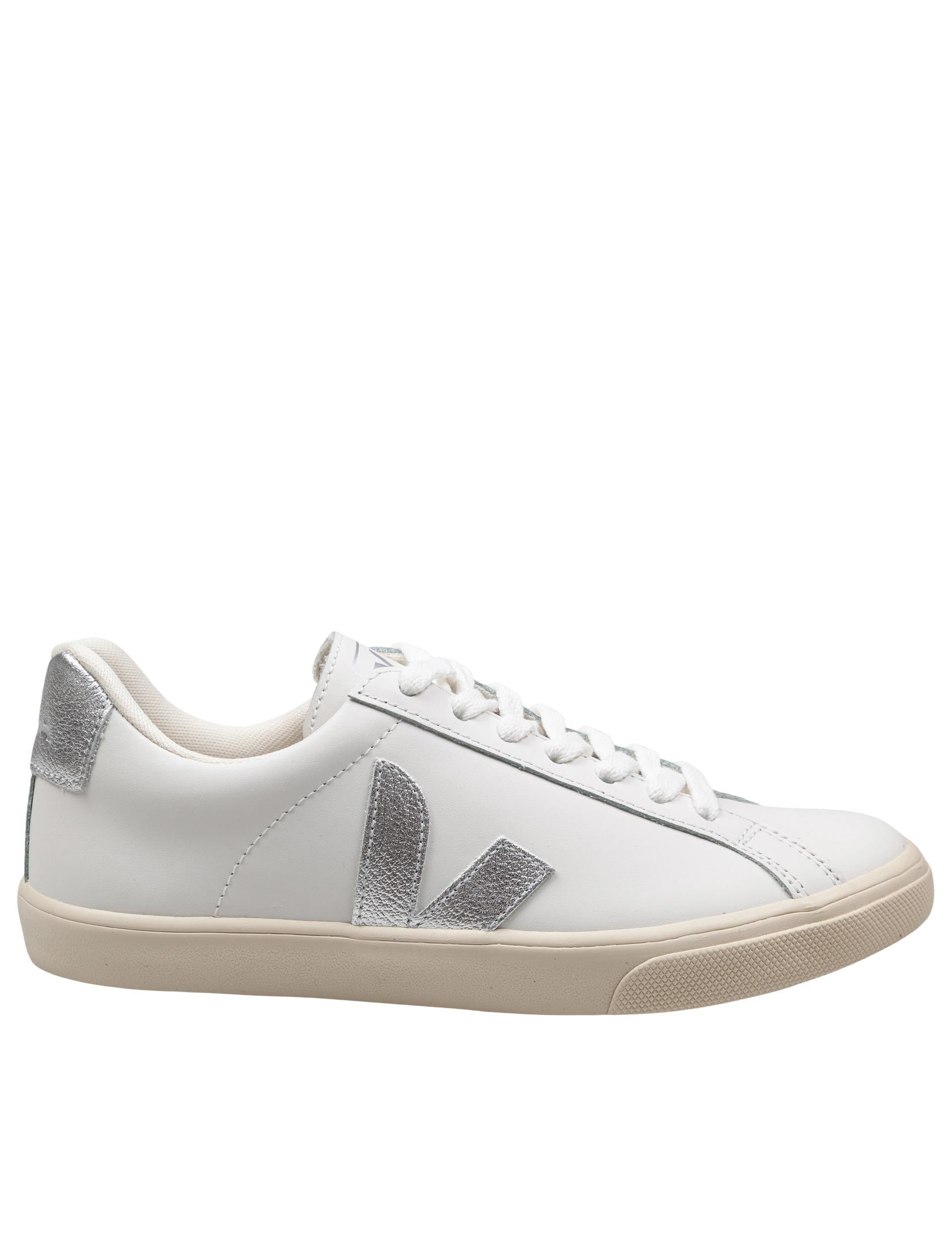 VEJA ESPLAR CHROME-FREE LEATHER SNEAKERS WHITE/SILVER