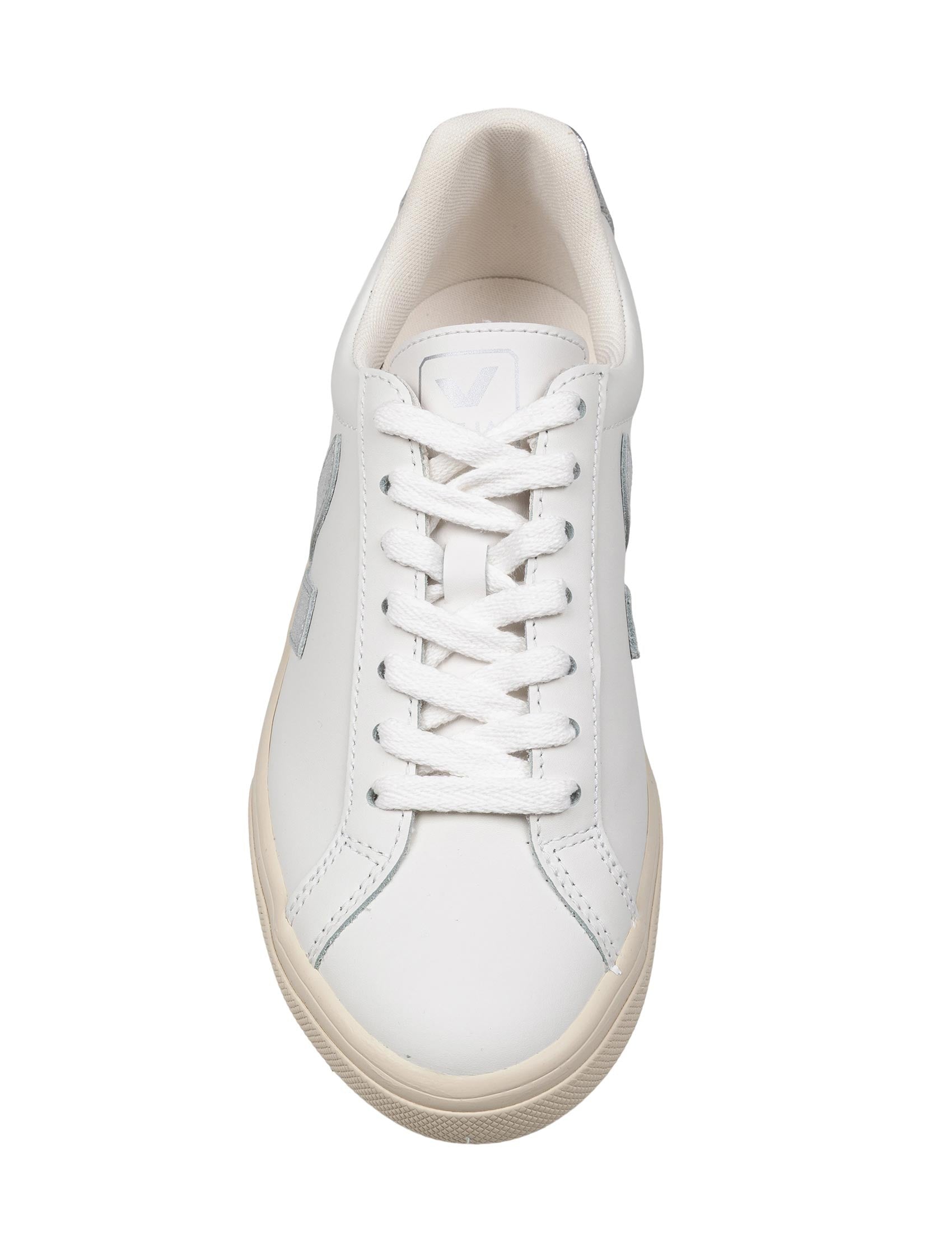 VEJA ESPLAR CHROME-FREE LEATHER SNEAKERS WHITE/SILVER