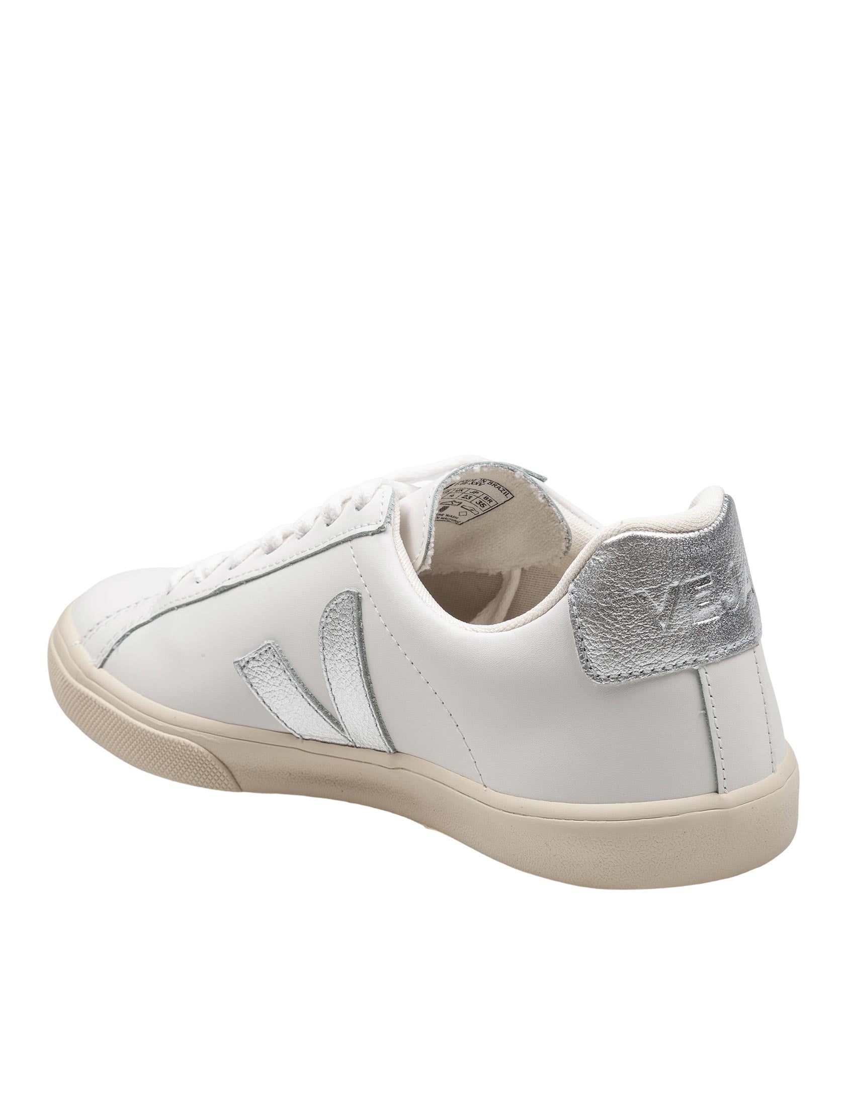 VEJA ESPLAR CHROME-FREE LEATHER SNEAKERS WHITE/SILVER