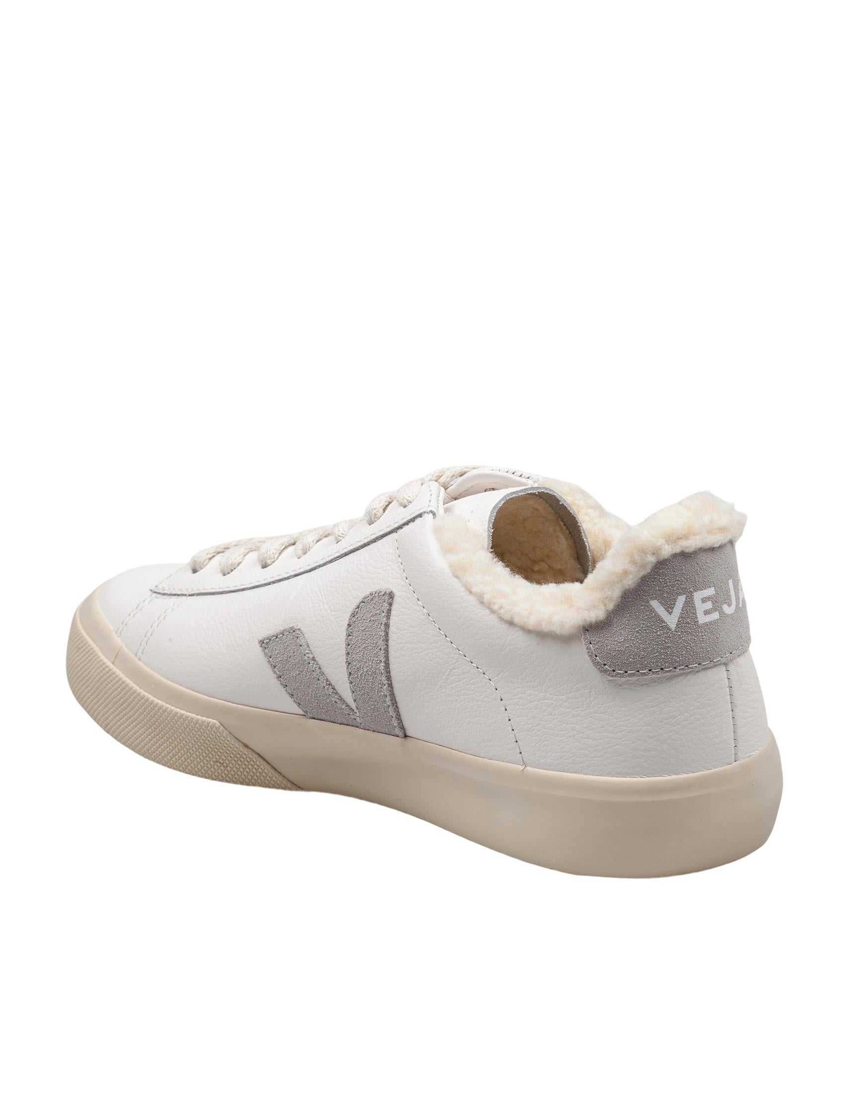 VEJA CAMPO LEATHER SNEAKERS WITH FUR, WHITE AND LIGHT GREY