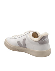 VEJA CAMPO LEATHER SNEAKERS WITH FUR, WHITE AND LIGHT GREY