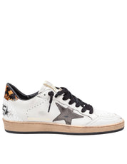 GOLDEN GOOSE BALLSTAR LEATHER SNEAKERS, WHITE/GREY