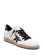 GOLDEN GOOSE BALLSTAR LEATHER SNEAKERS, WHITE/GREY
