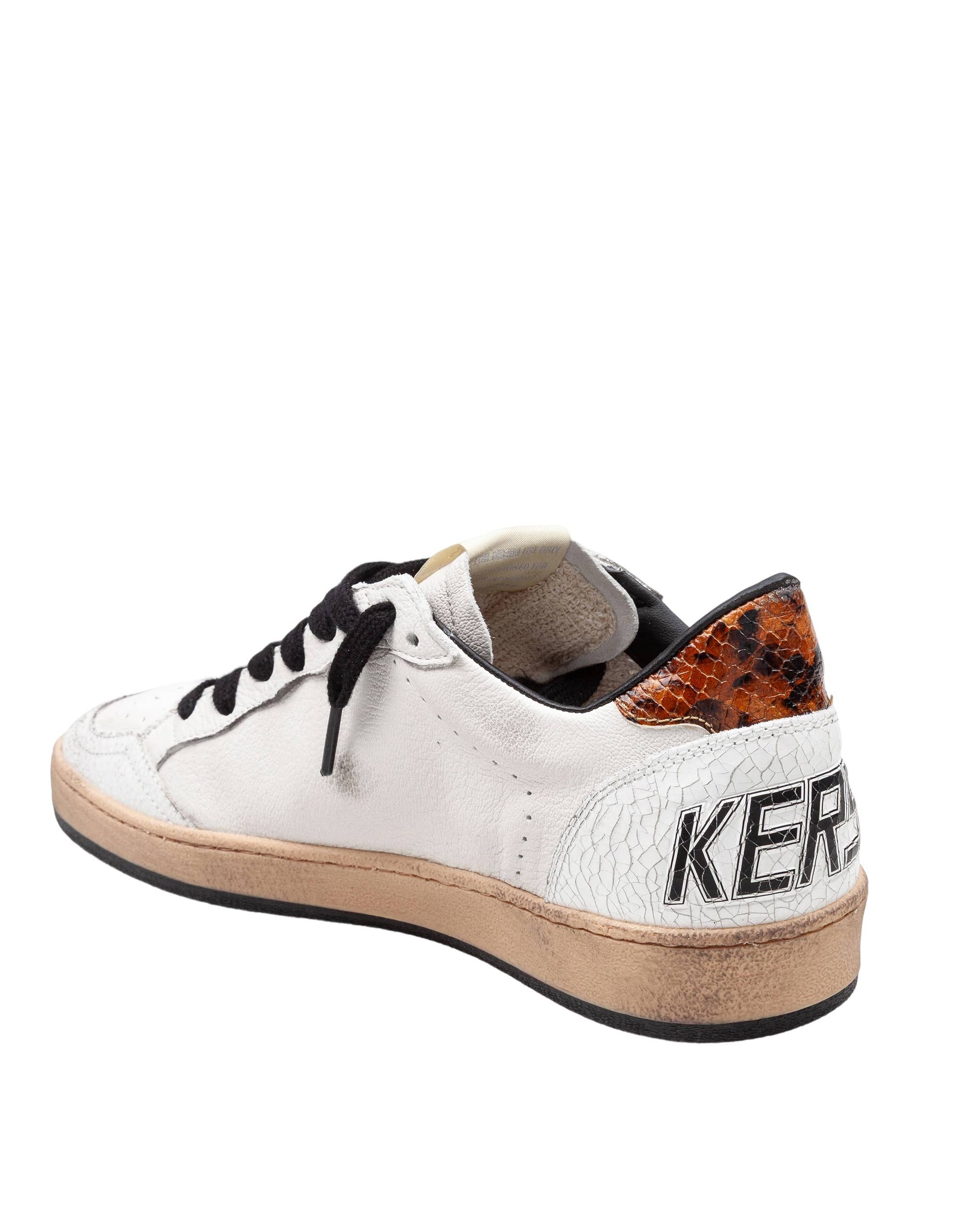GOLDEN GOOSE BALLSTAR LEATHER SNEAKERS, WHITE/GREY