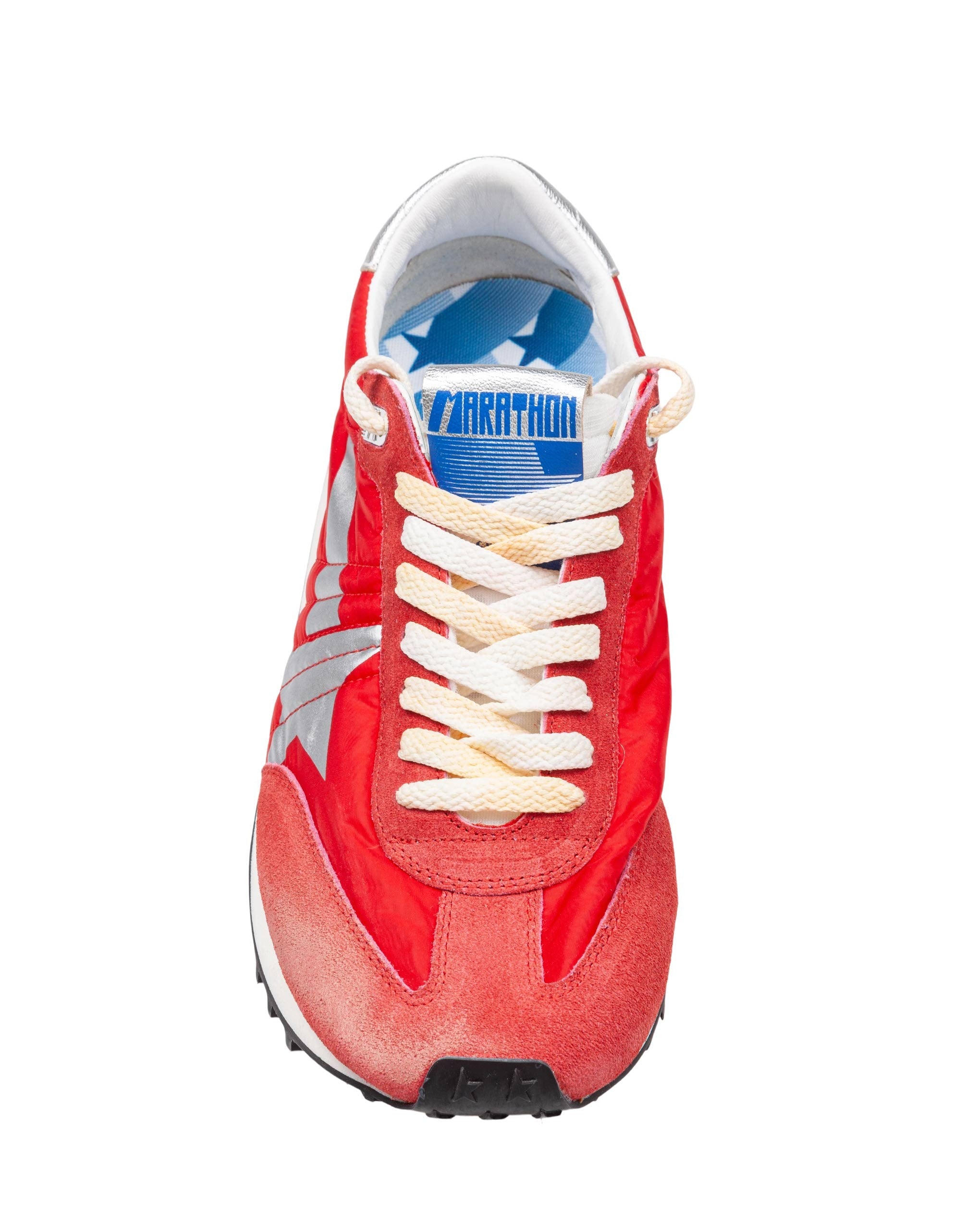 GOLDEN GOOSE RED NYLON AND SUEDE RUNNING SNEAKERS