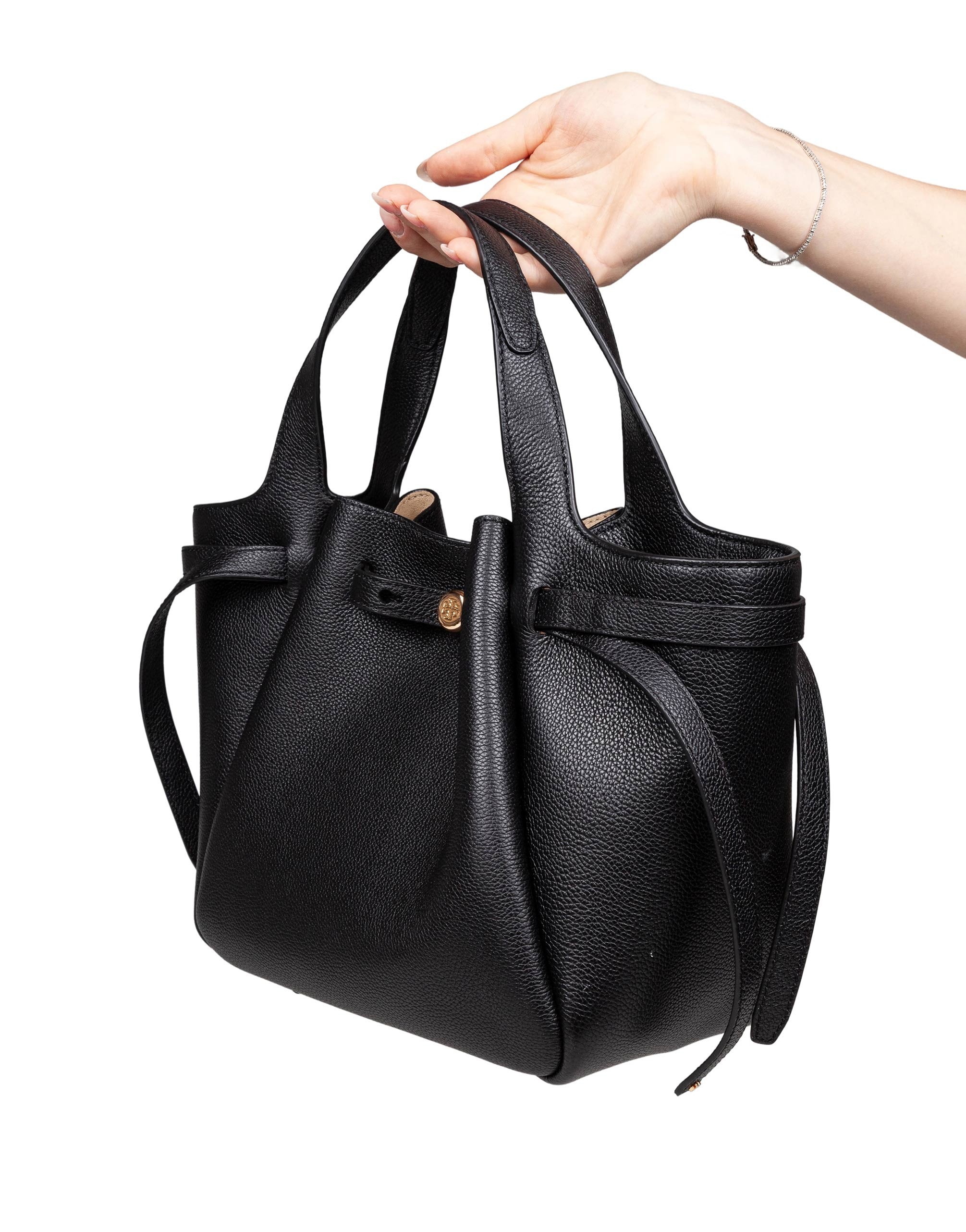 TORY BURCH ROMY TOTE LEATHER HANDBAG COLOR BLACK