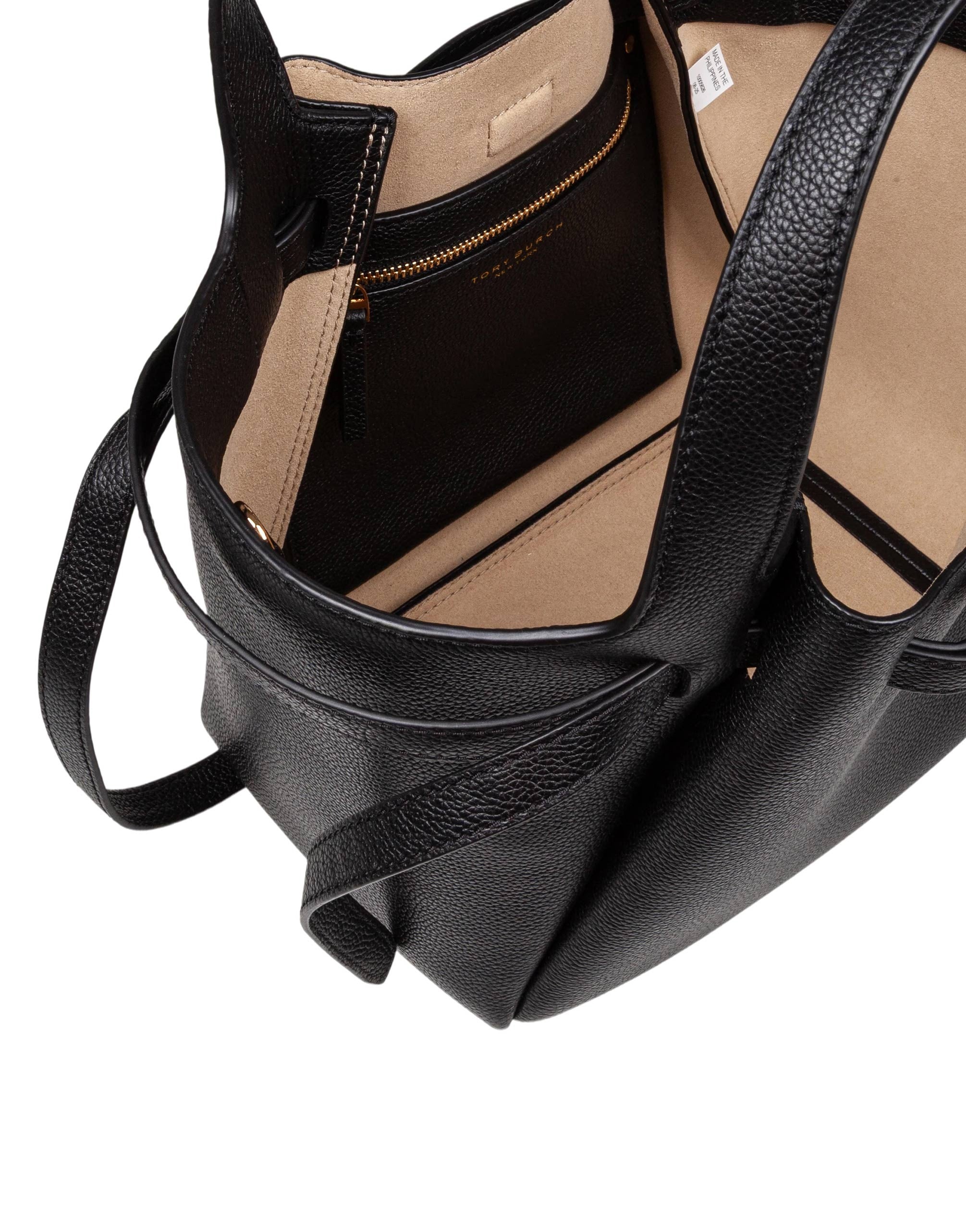TORY BURCH ROMY TOTE LEATHER HANDBAG COLOR BLACK