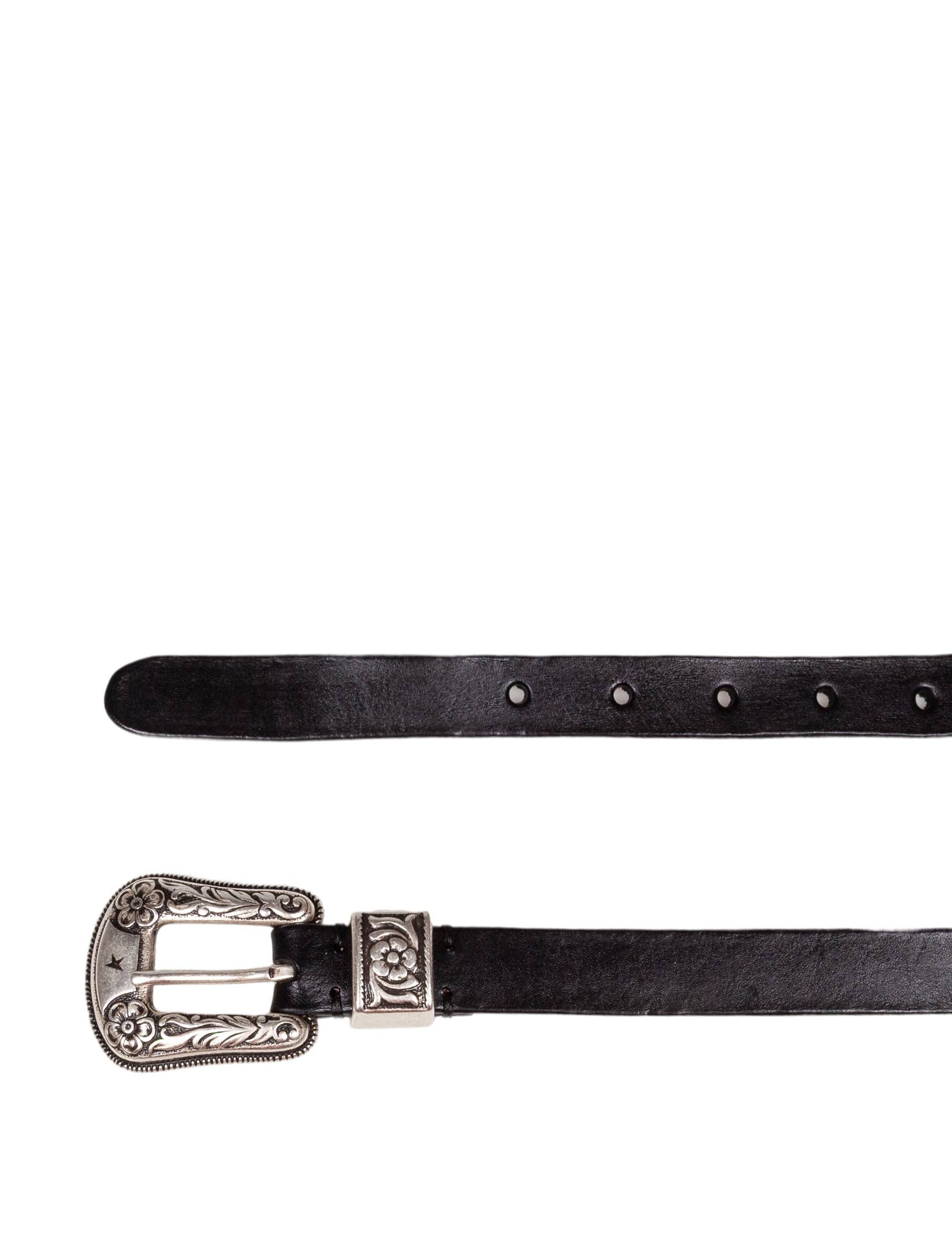 GOLDEN GOOSE LEATHER BELT WITH DECORATED SILVER BUCKLE