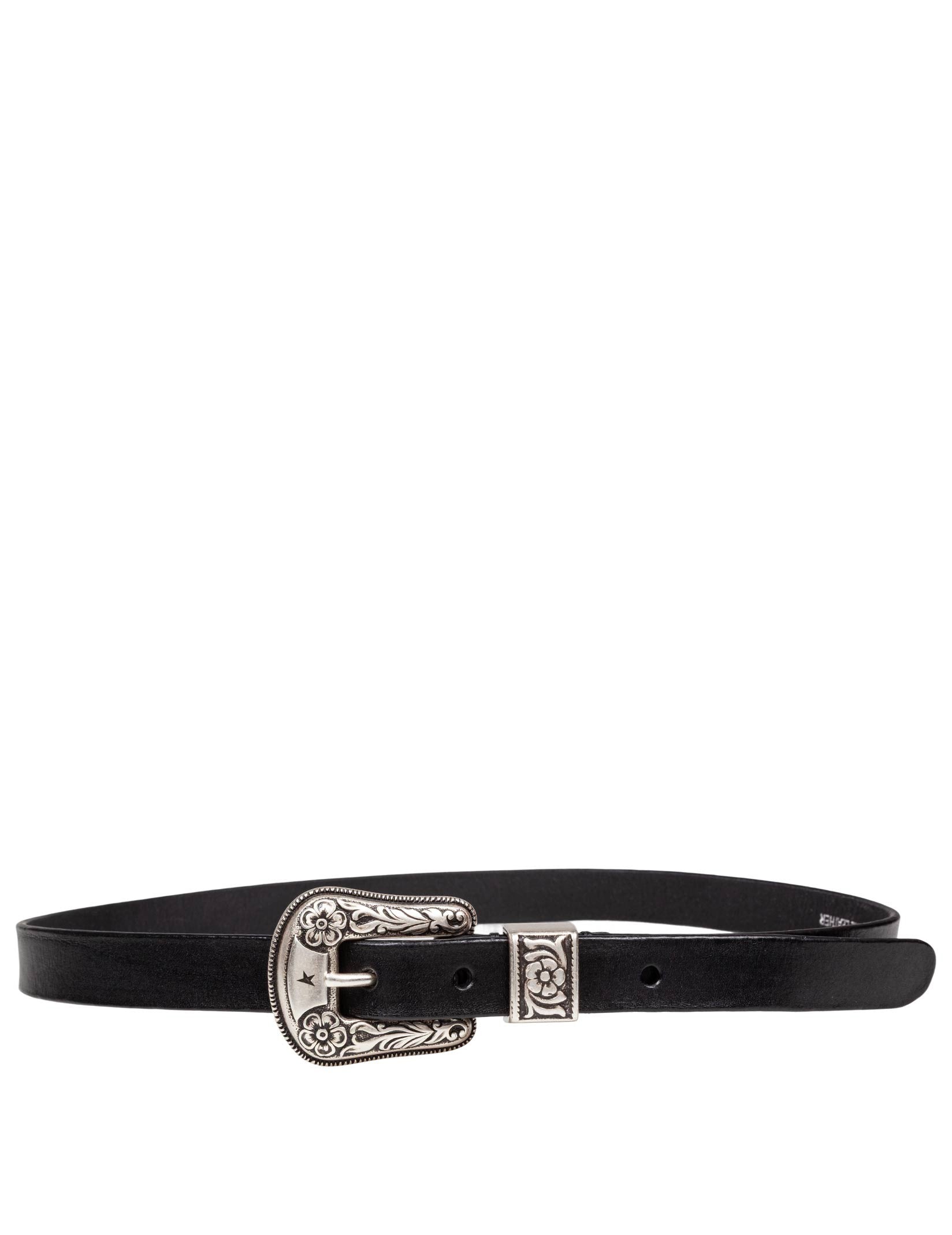 GOLDEN GOOSE LEATHER BELT WITH DECORATED SILVER BUCKLE