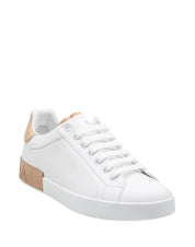 DOLCE & GABBANA PORTOFINO LEATHER SNEAKERS IN WHITE AND TAN