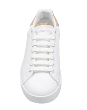 DOLCE & GABBANA PORTOFINO LEATHER SNEAKERS IN WHITE AND TAN