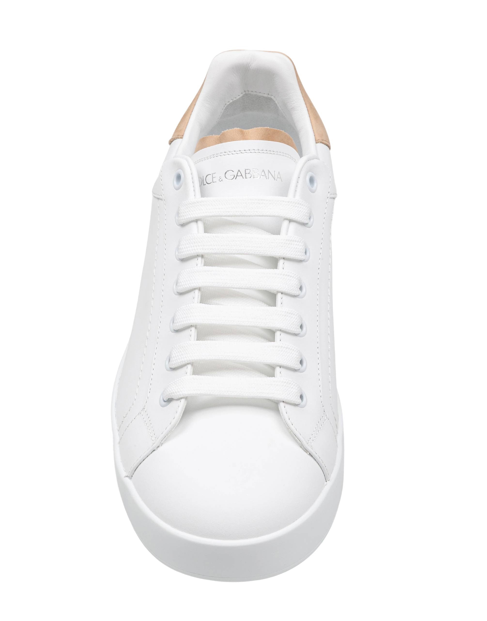 DOLCE & GABBANA PORTOFINO LEATHER SNEAKERS IN WHITE AND TAN