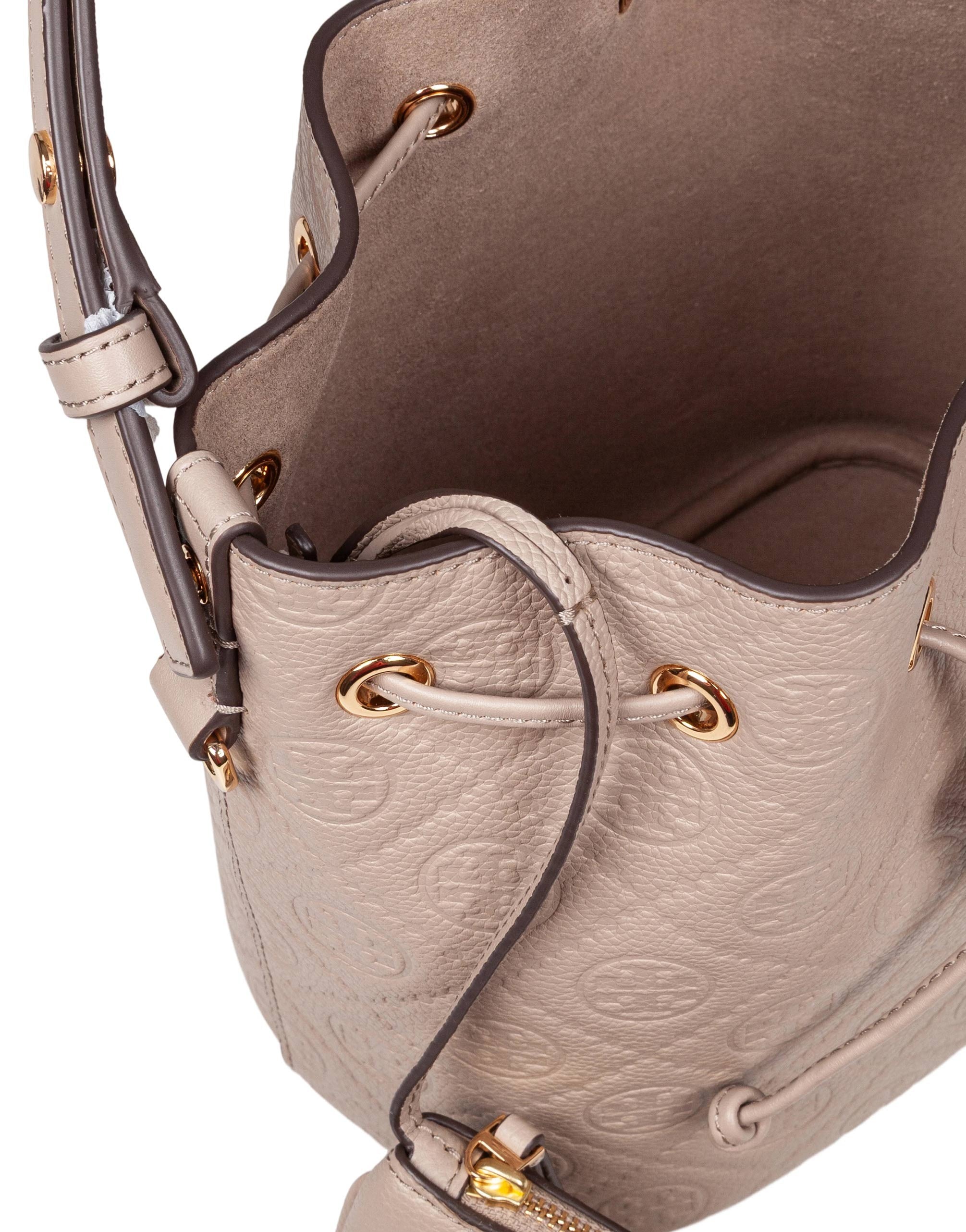TORY BURCH MONOGRAM LEATHER BUCKET BAG CLAY COLOR