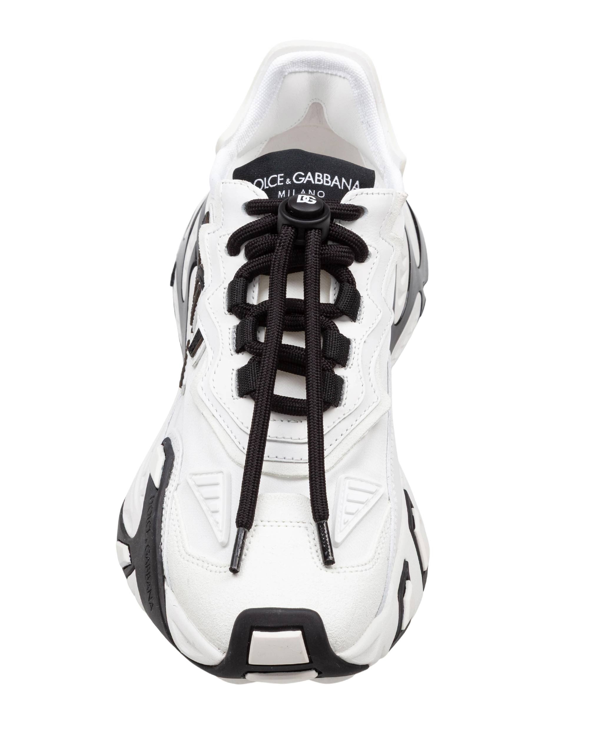DOLCE & GABBANA SNEAKERS DAY FASTER IN VISCOSA E PELLE COLORE BIANCO E NERO NERO