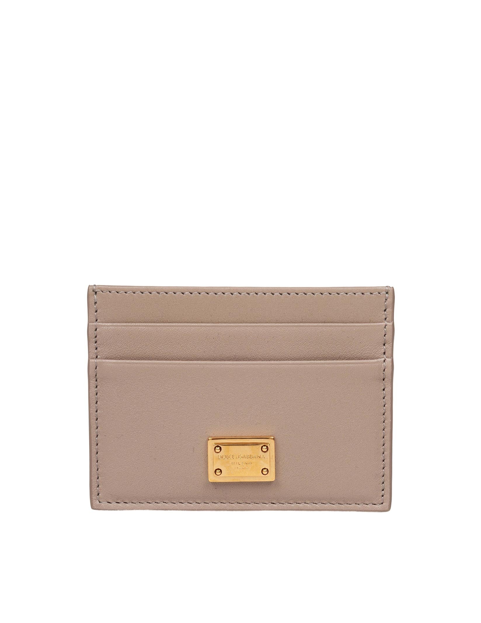 DOLCE & GABBANA PLONGE CALFSKIN CARD HOLDER, TAUPE COLOR