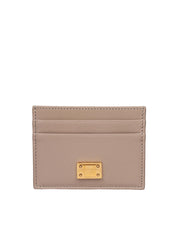 DOLCE & GABBANA PLONGE CALFSKIN CARD HOLDER, TAUPE COLOR