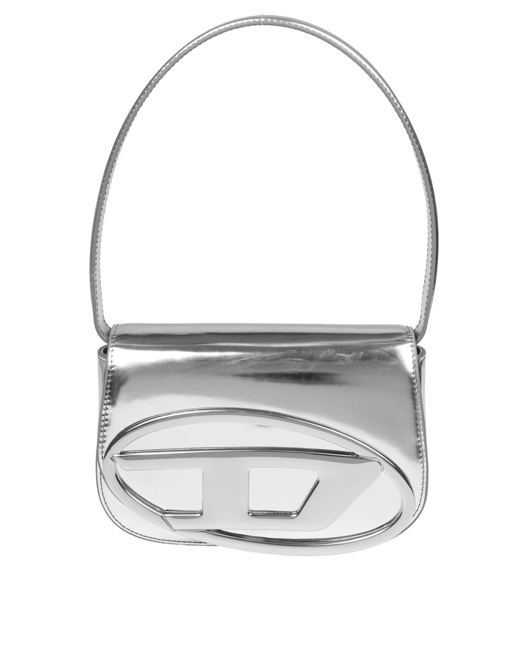 DIESEL BORSA A SPALLA 1DR IN PELLE SPECCHIATA COLORE SILVER