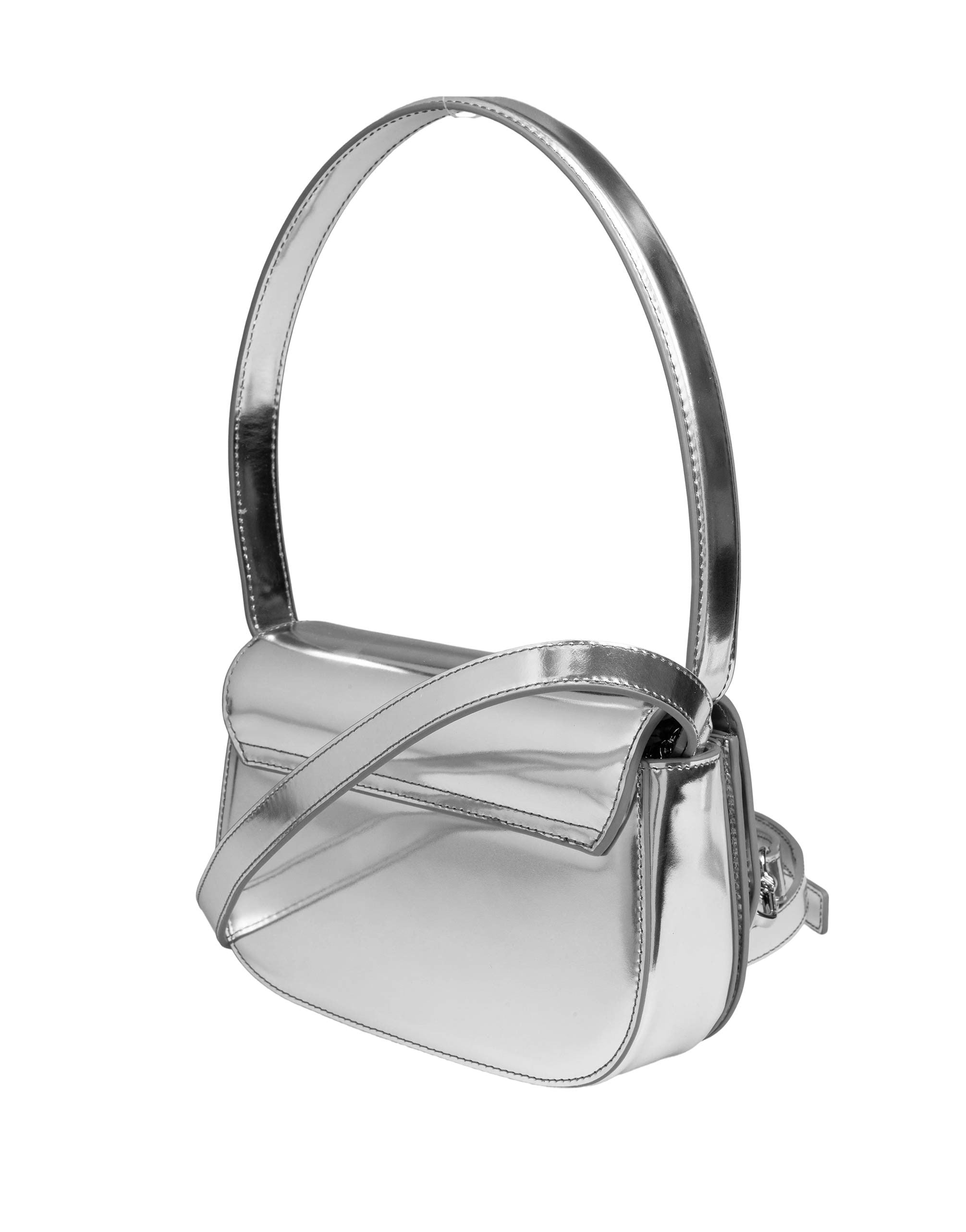DIESEL BORSA A SPALLA 1DR IN PELLE SPECCHIATA COLORE SILVER