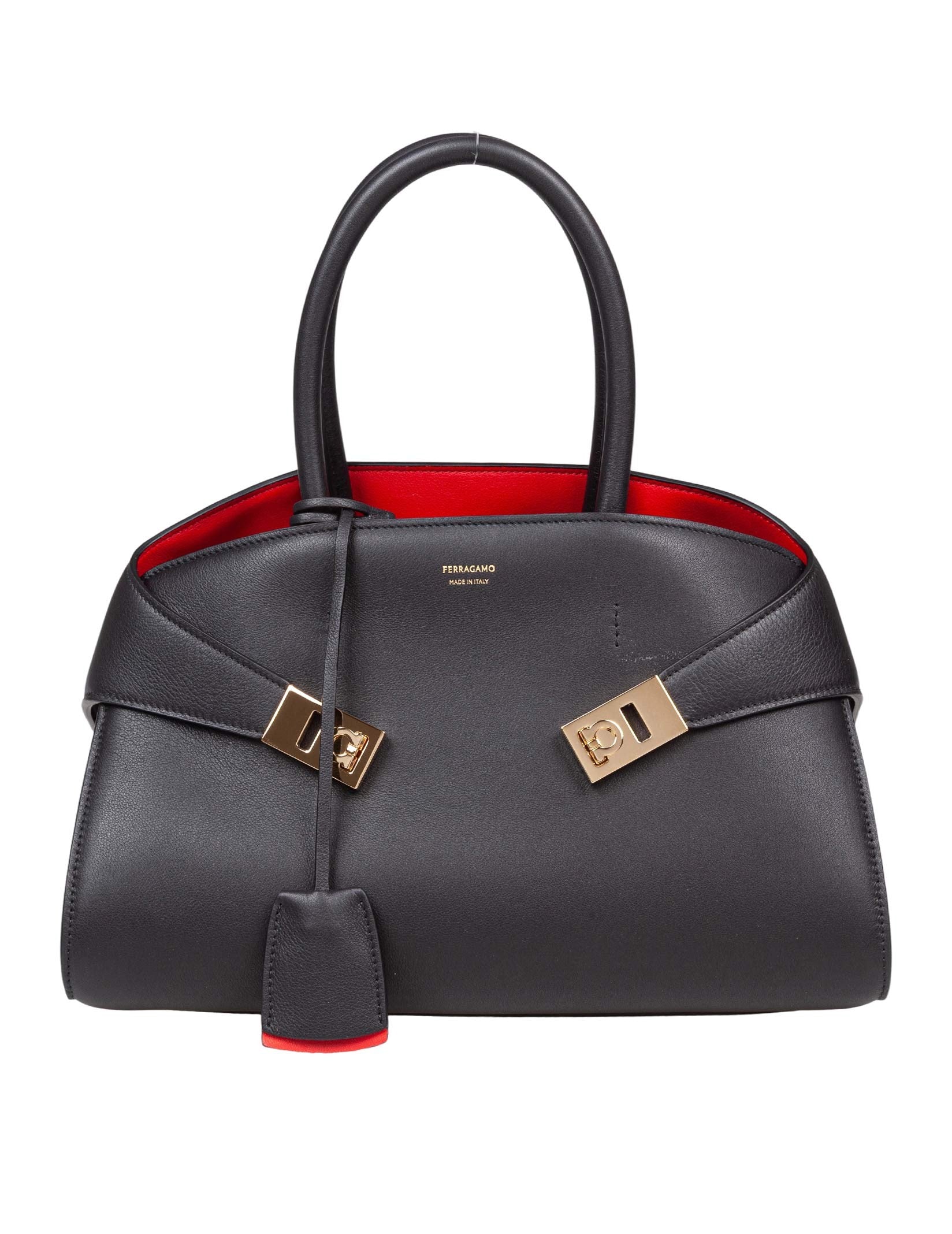 FERRAGAMO HUG TH M HANDBAG IN BLACK LEATHER