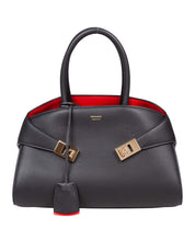 FERRAGAMO HUG TH M HANDBAG IN BLACK LEATHER