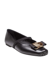 FERRAGAMO ZINA LEATHER BALLERINA FLATS, BLACK