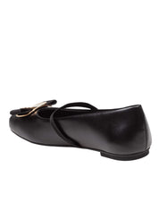 FERRAGAMO ZINA LEATHER BALLERINA FLATS, BLACK