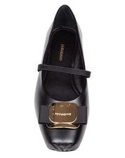 FERRAGAMO ZINA LEATHER BALLERINA FLATS, BLACK