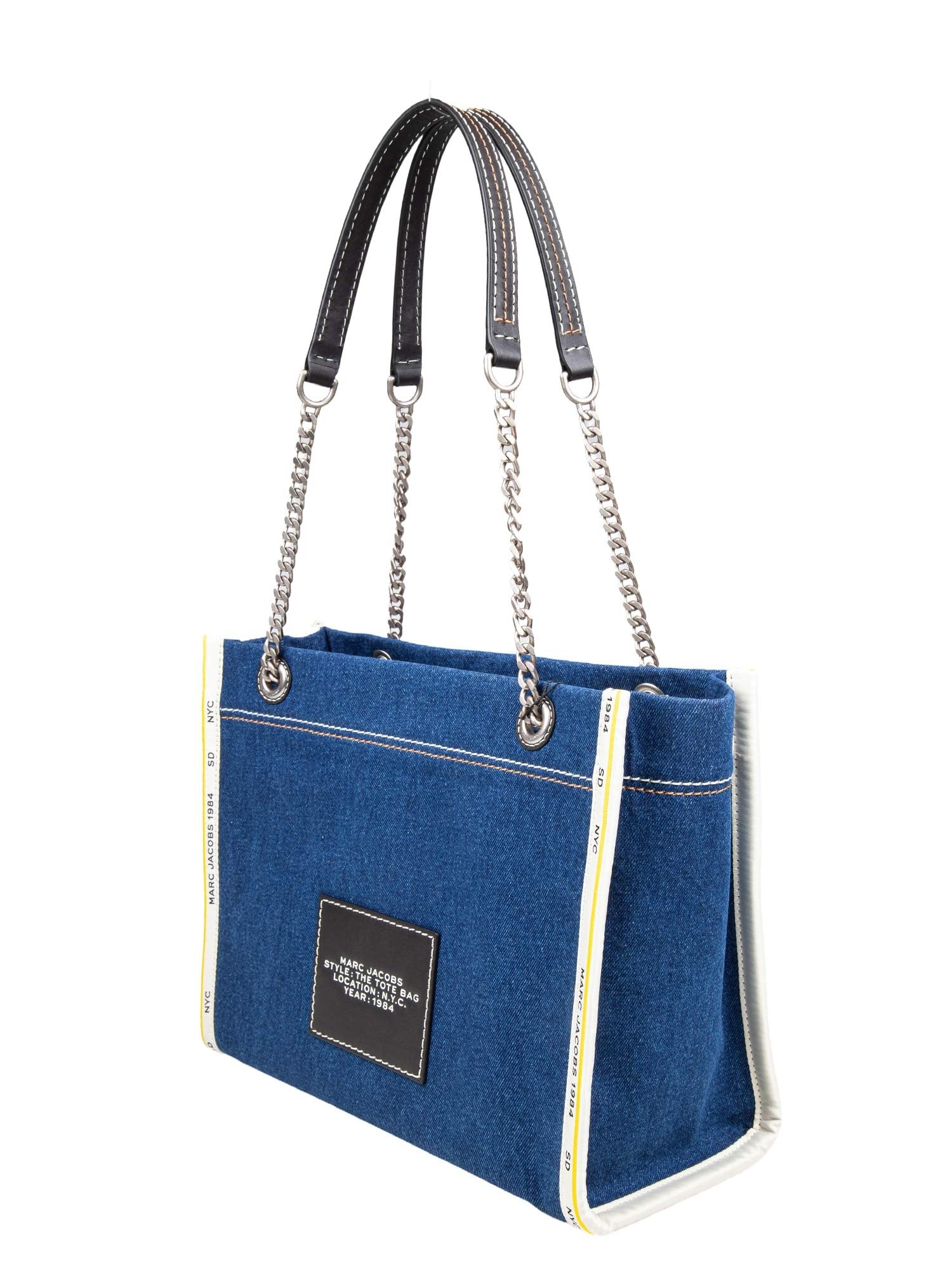 MARC JACOBS THE MEDIUM TOTE IN BLUE DENIM WITH EMBROIDERED LOGO