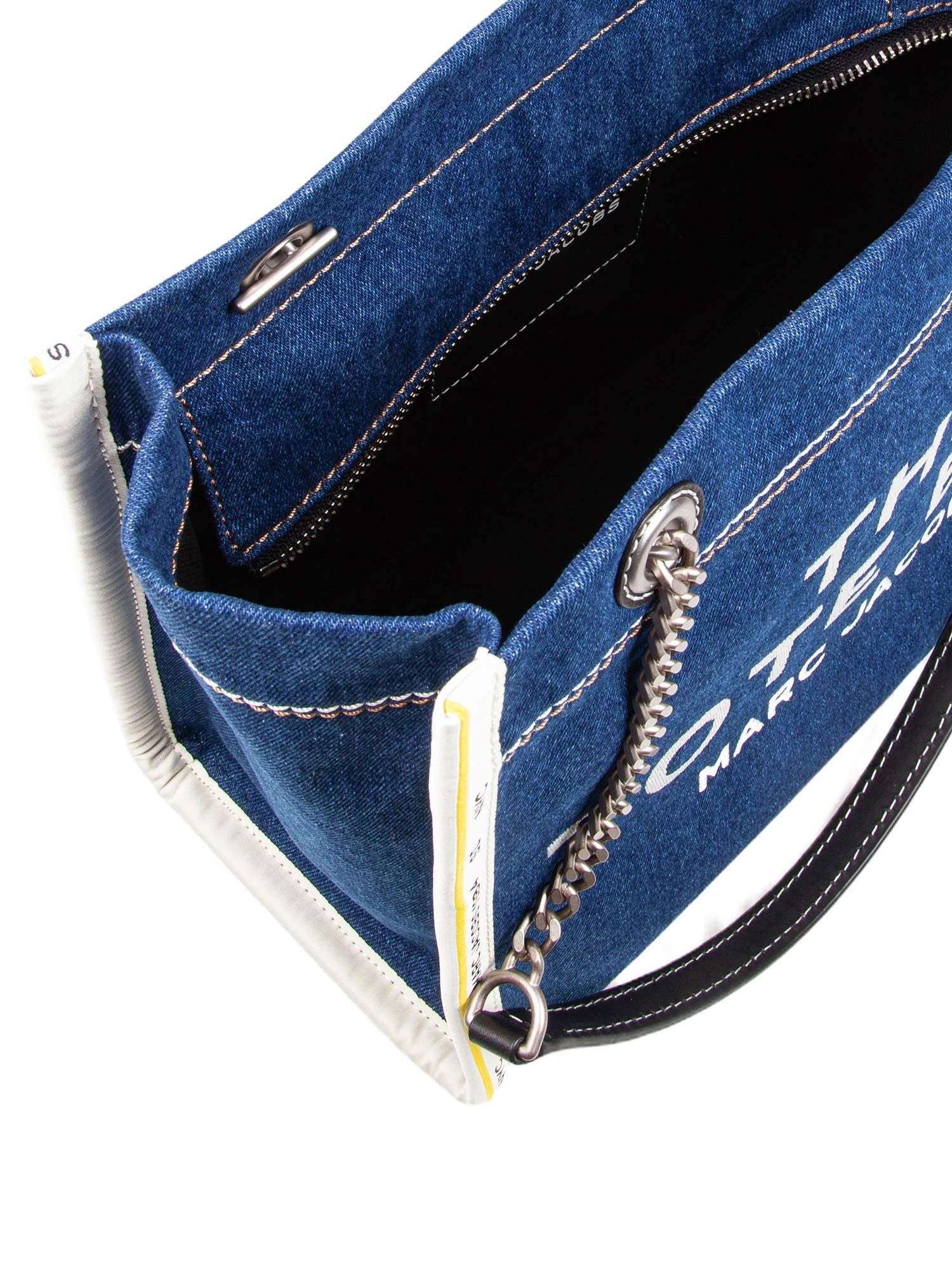 MARC JACOBS THE MEDIUM TOTE IN BLUE DENIM WITH EMBROIDERED LOGO