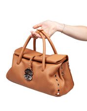 ZANELLATO DOTTA CENTAURO S HAMMERED LEATHER BAG IN AMARETTO BROWN