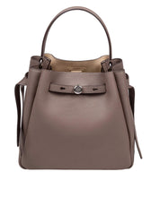 TORY BURCH ROMY HAMMERED LEATHER BUCKET BAG IN WILD MUSHROOM