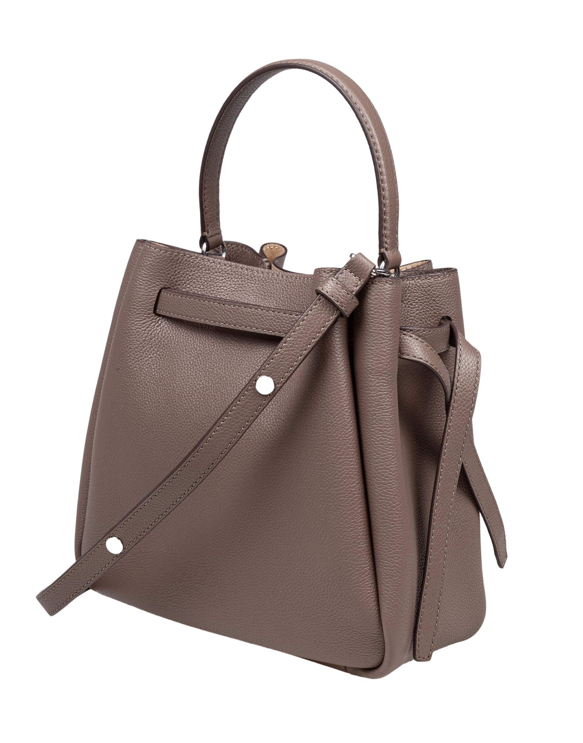 TORY BURCH ROMY HAMMERED LEATHER BUCKET BAG IN WILD MUSHROOM