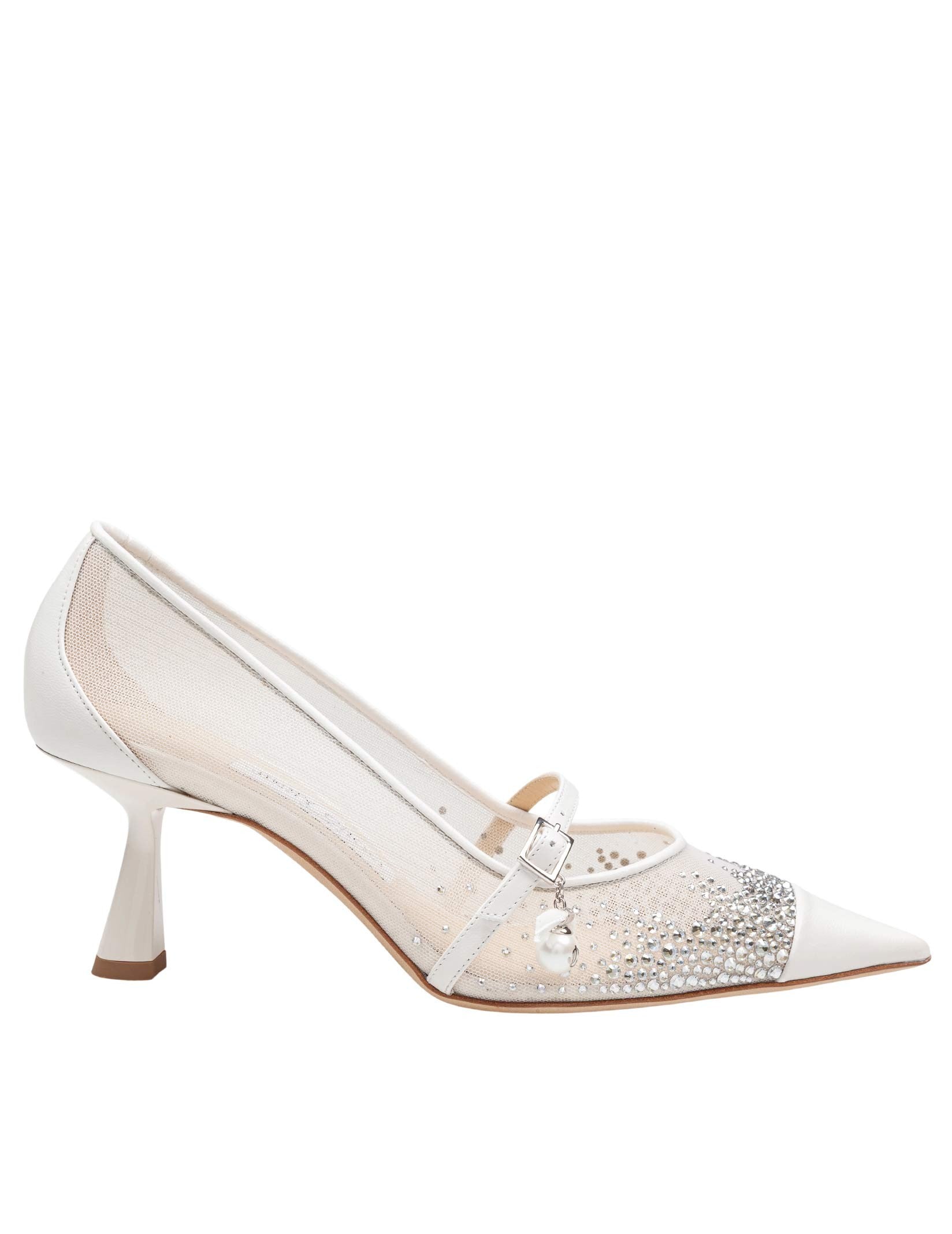 JIMMY CHOO DECOLLETE' AREN 65 TKW IN MESH E PELLE CON CRISTALLI APPLICATI