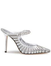 JIMMY CHOO MULES BING IN PELLE E TULLE COLORE ARGENTO